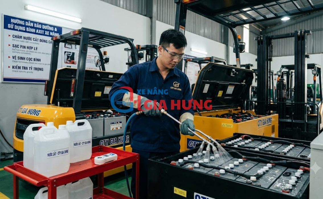 Bảo dưỡng bình axit xe nâng