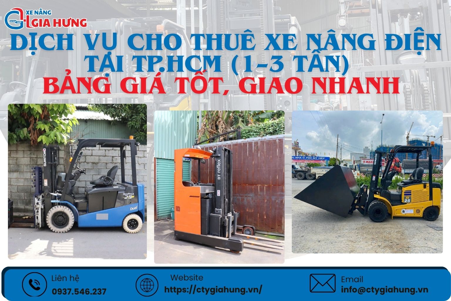 Dịch Vụ Cho Thuê Xe Nâng Điện Tại TP.HCM (1–3 Tấn) – Bảng Giá Tốt, Giao Nhanh