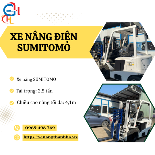 XE NÂNG ĐIỆN NGỒI LÁI SUMITOMO TRỌNG TẢI 2.5 TẤN